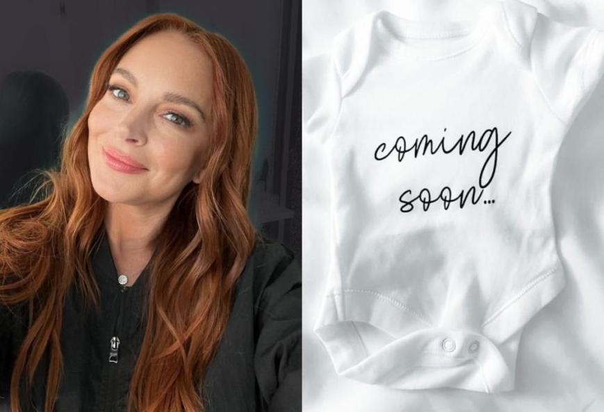 Lindsay Lohan publishes her first image of herself while pregnant.
