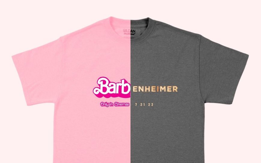 Barbie and Oppenheimer  is immortalized by a “double” t-shirt.