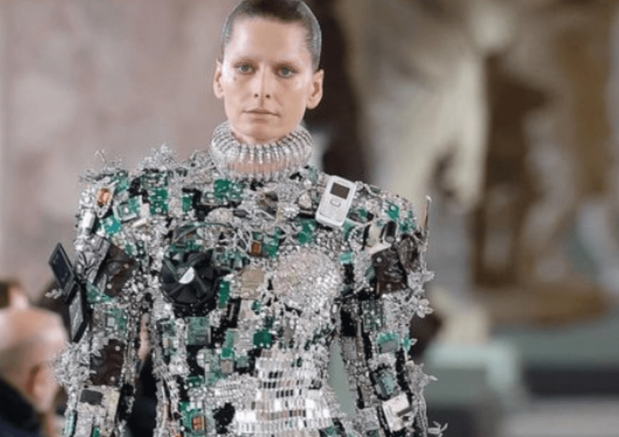 Celestial Threads: A Dazzling Encounter of Hollywood Glamour and Cyborg Couture