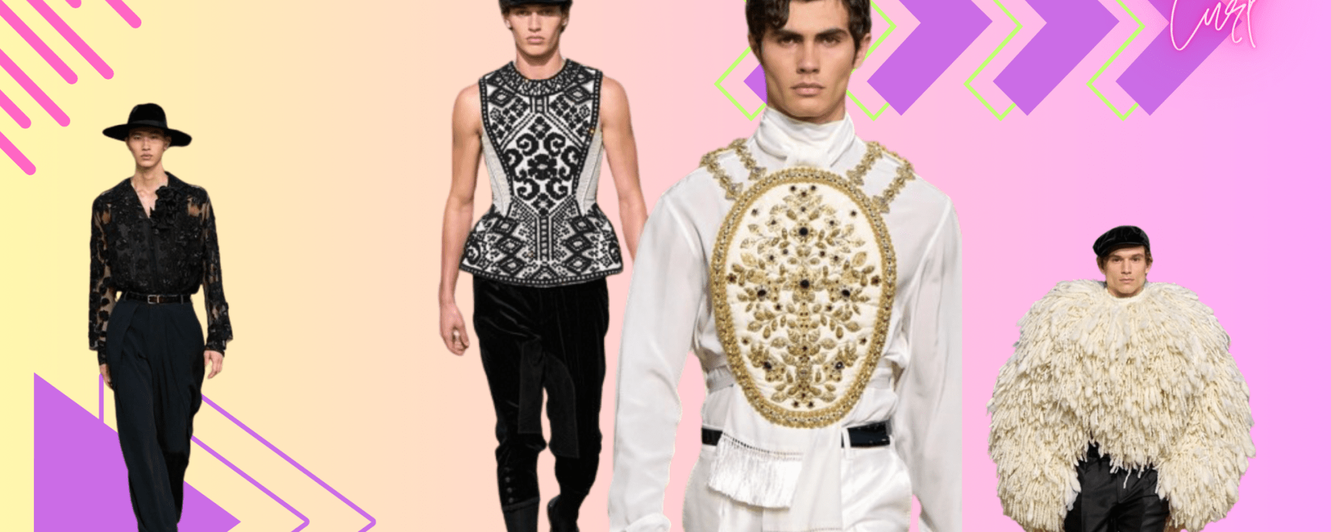 **Dolce&Gabbana's Alta Sartoria Collection in Sardinia** A breathtaking scene at the Forte Arena in Sardinia, where Dolce&Gabbana unveiled their Alta Sartoria 2024 collection. The runway is adorned with rose petals and mint leaves, setting the stage for a thousand participants, including Sardinian mamuthones with their bell-laden costumes, celebrating the Sant'Efisio parade. The collection features intricate details, romantic shirts, tailored garments, and vibrant floral motifs, inspired by Spanish tradition and nature’s vivid colors. Celebrities like Michele Morrone, Theo James, André Lamoglia, Lucien Laviscount, Choi San, and Cauã Reymond don elegant and striking ensembles, highlighting Dolce&Gabbana's sartorial mastery and cultural storytelling.