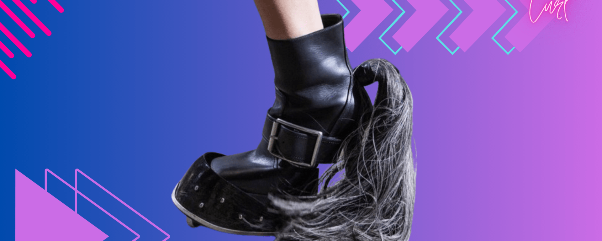 "Sean McGirr's debut for Alexander McQueen featured bold Hoof Shoes, inspired by the animal kingdom. The design included pony hair, a horseshoe sole, and a horse tail, sparking debate but staying true to McQueen's legacy of boundary-pushing fashion."