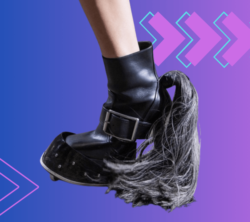 "Sean McGirr's debut for Alexander McQueen featured bold Hoof Shoes, inspired by the animal kingdom. The design included pony hair, a horseshoe sole, and a horse tail, sparking debate but staying true to McQueen's legacy of boundary-pushing fashion."