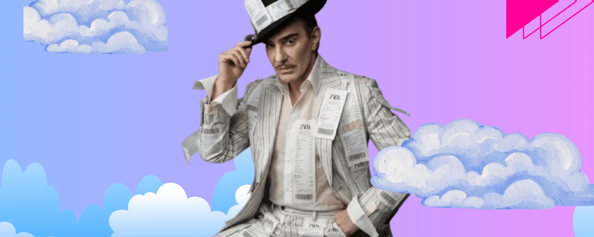 A conceptual fashion visual representing Zara’s collaboration with John Galliano, blending archival garments with avant-garde styling to symbolize the fusion of fast fashion and high-concept design.