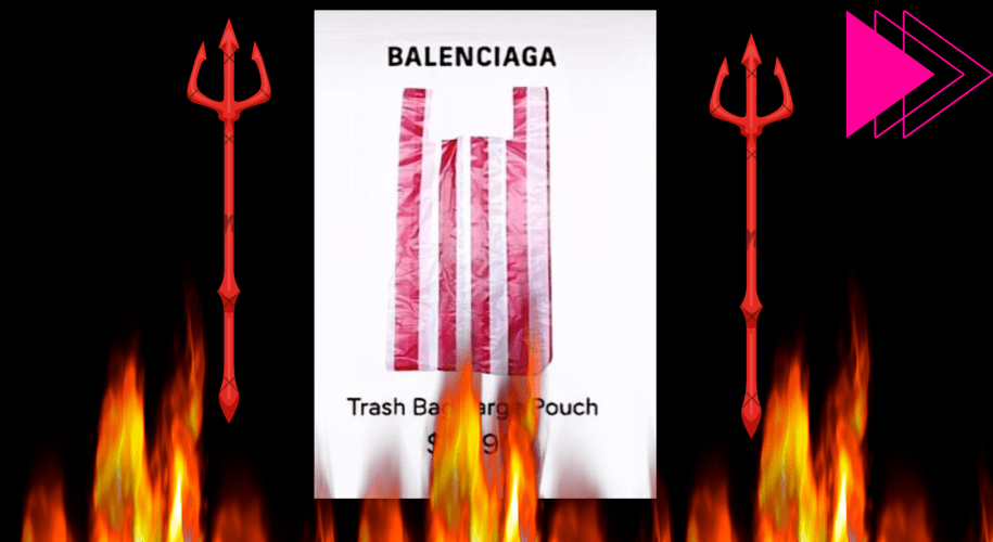 Distressed luxury bag by Balenciaga resembling a black trash bag, symbolizing the shift from traditional beauty to provocative, reaction-driven fashion under Demna Gvasalia.