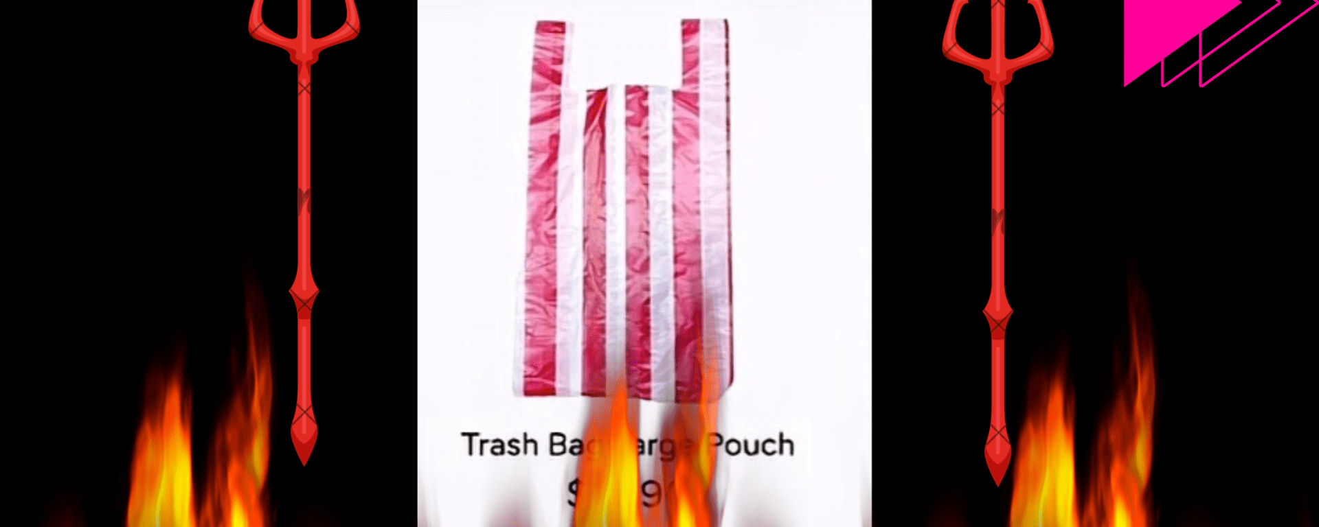 Distressed luxury bag by Balenciaga resembling a black trash bag, symbolizing the shift from traditional beauty to provocative, reaction-driven fashion under Demna Gvasalia.