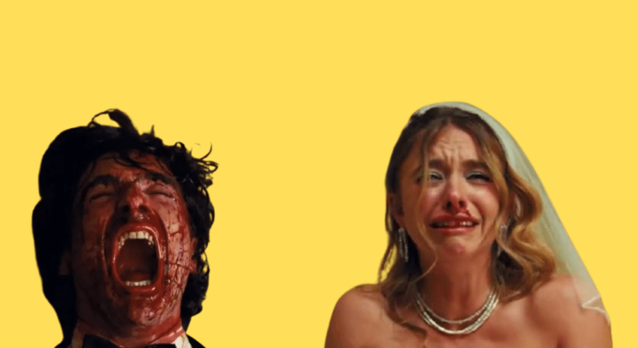 A glamorous wedding reception turns dark as a bride in white cries on the floor while chaos erupts around her inside a luxury mansion.