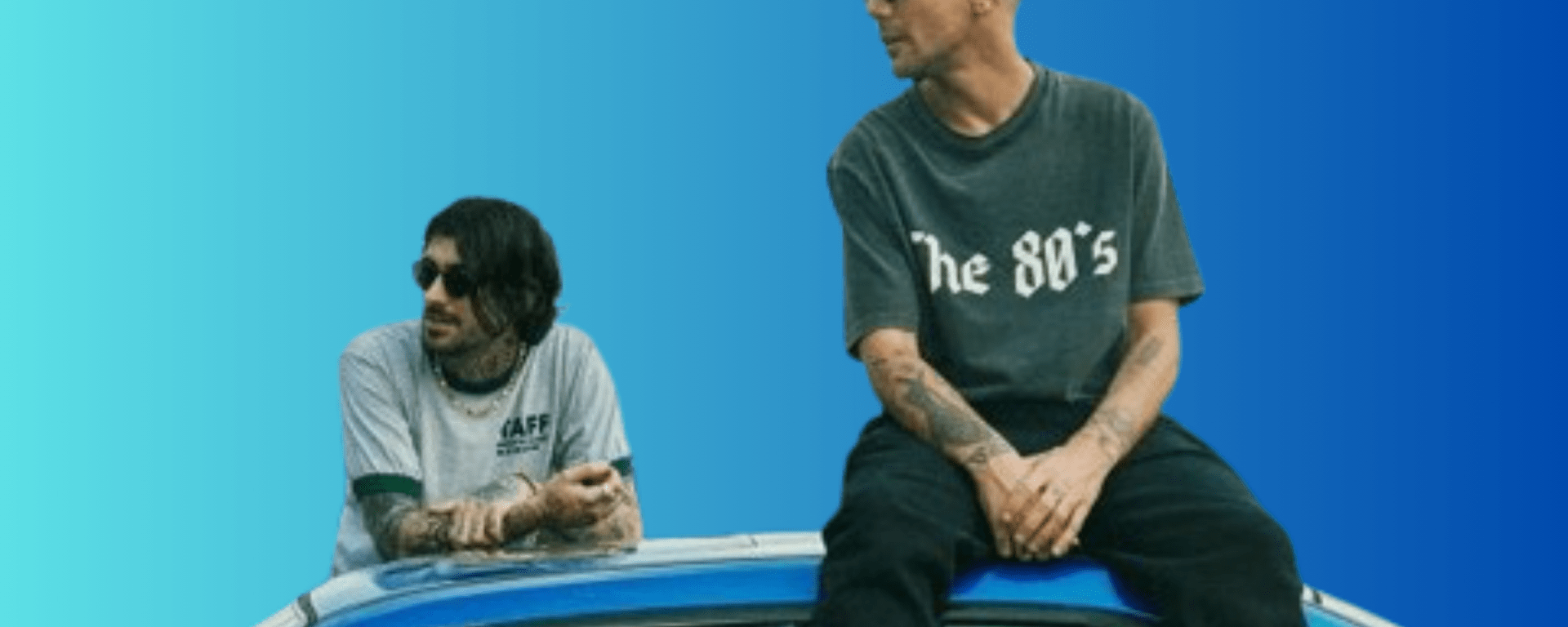 A side-by-side photo of Zayn Malik and Louis Tomlinson looking in opposite directions, with a cracked film reel overlay to symbolize the canceled Netflix project.