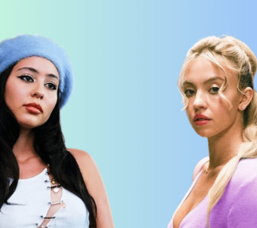 Maddy Perez at a pool club wearing an East London inspired business-chic outfit with fake Vizinne, exuding powerful CEO energy and "tradable asset" vibes to contrast Cassie’s market-saturated aesthetic.