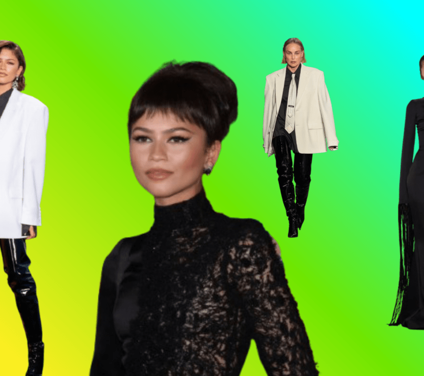 Zendaya wearing a black and white Vetements look inspired by Spider-Man’s symbiote aesthetic in New York City, and a dramatic black Ashi Studio Couture gown with web-like details during the Spider-Man: Brand New Day press tour in Mexico City.