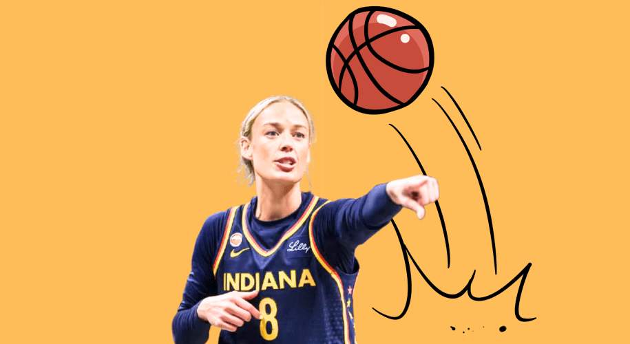 "Phoenix Mercury guard Sophie Cunningham on the basketball court with a high ponytail, looking focused and intense mid-game."